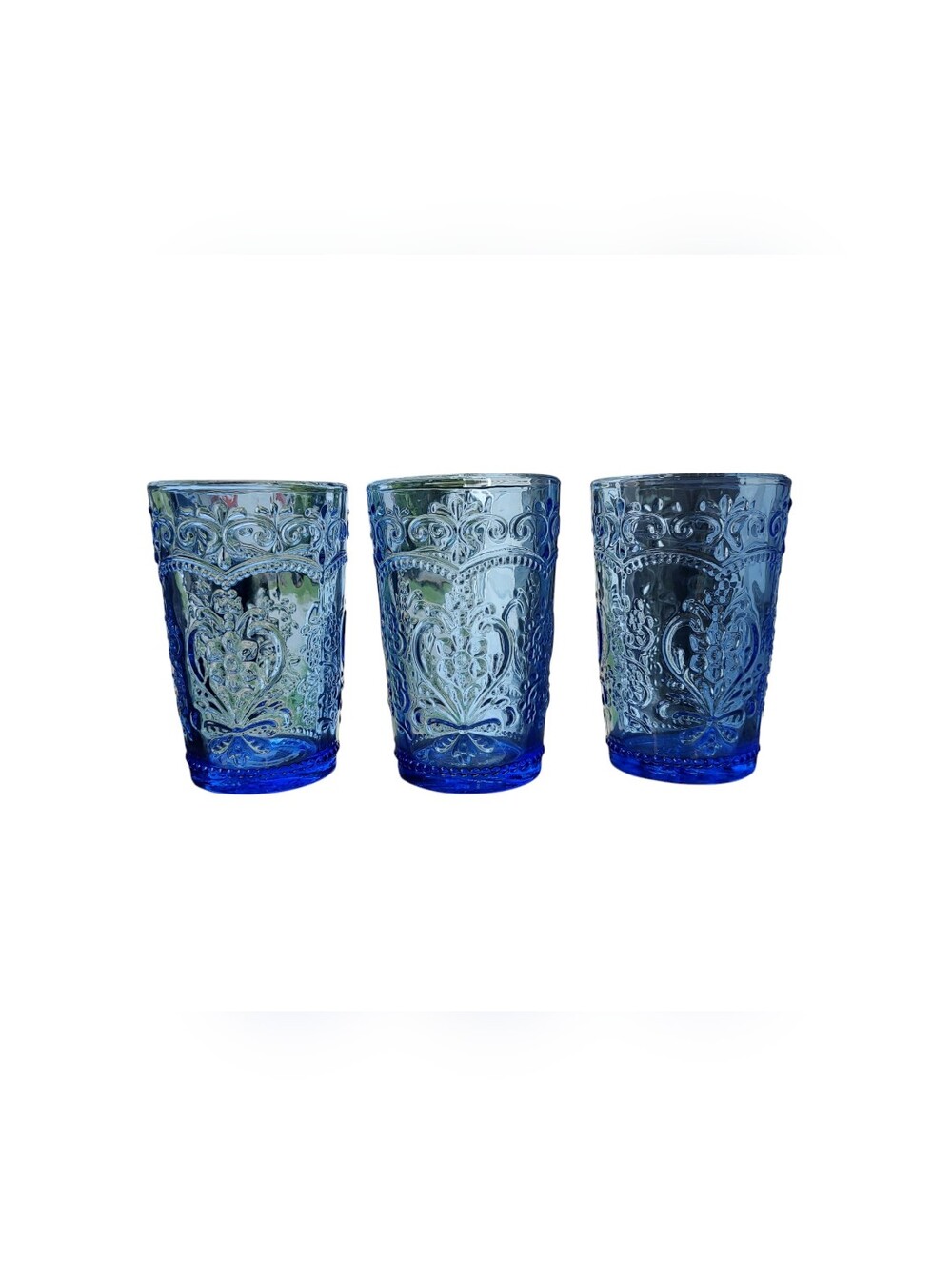 The Pioneer Woman Cobalt Blue Embossed Glass Tumbler Set